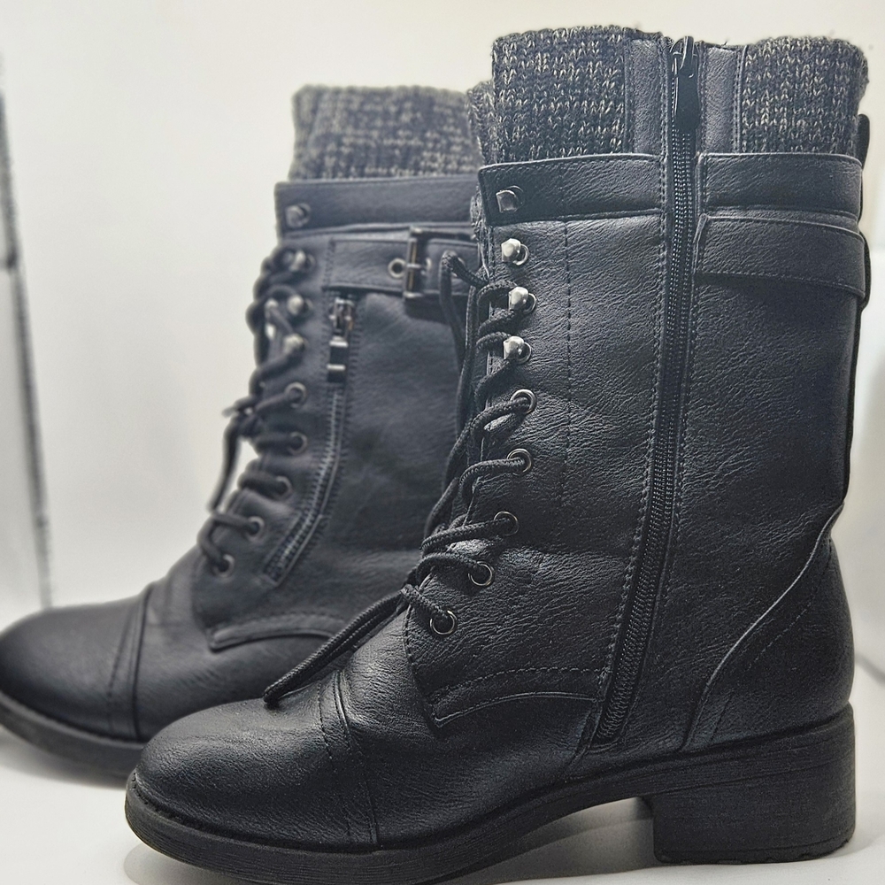 Lace Up Mid Calf Combat Riding Military Boots- Size 7